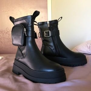 Black PU Chunky Ankle Boots (UK 4/US 6)